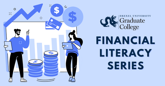 Graduate College Financial Literacy Series image of two individuals surrounded by money symbols